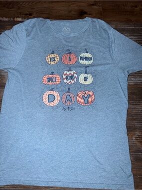 Lily & Jane Gray Pumpkin Spice Long Sleeve Tee Fall, Size XL